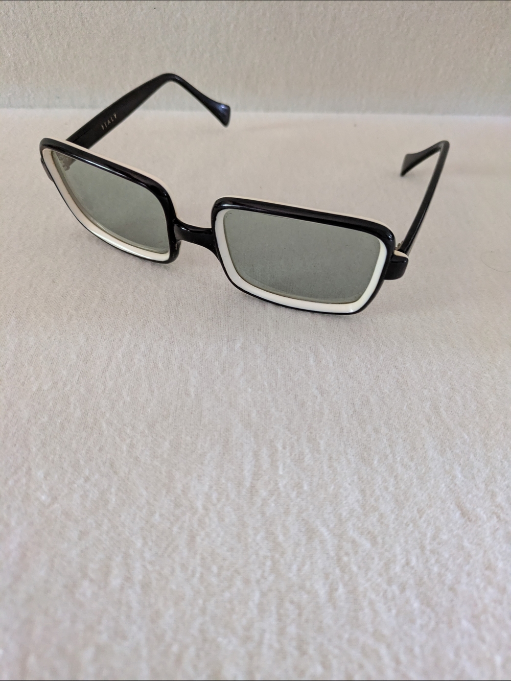 Vintage 60s Italian Mod Sunglasses, Black And White Sandwich Acetate